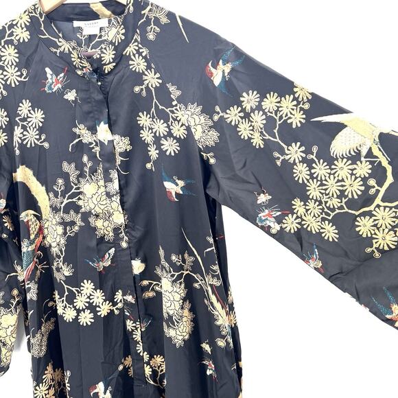 NATORI Private Luxuries Floral Bird Print Silky Zip Front Kimono Robe Medium - Picture 5 of 8